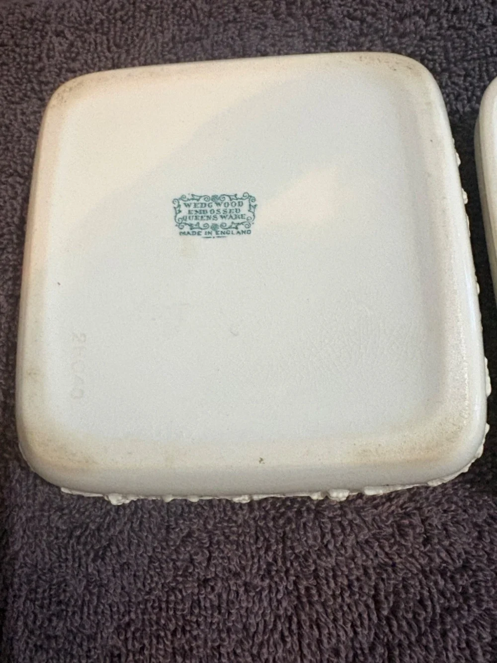 Wedgewood embossed Queensware trinket box, white creme on creme porcelain